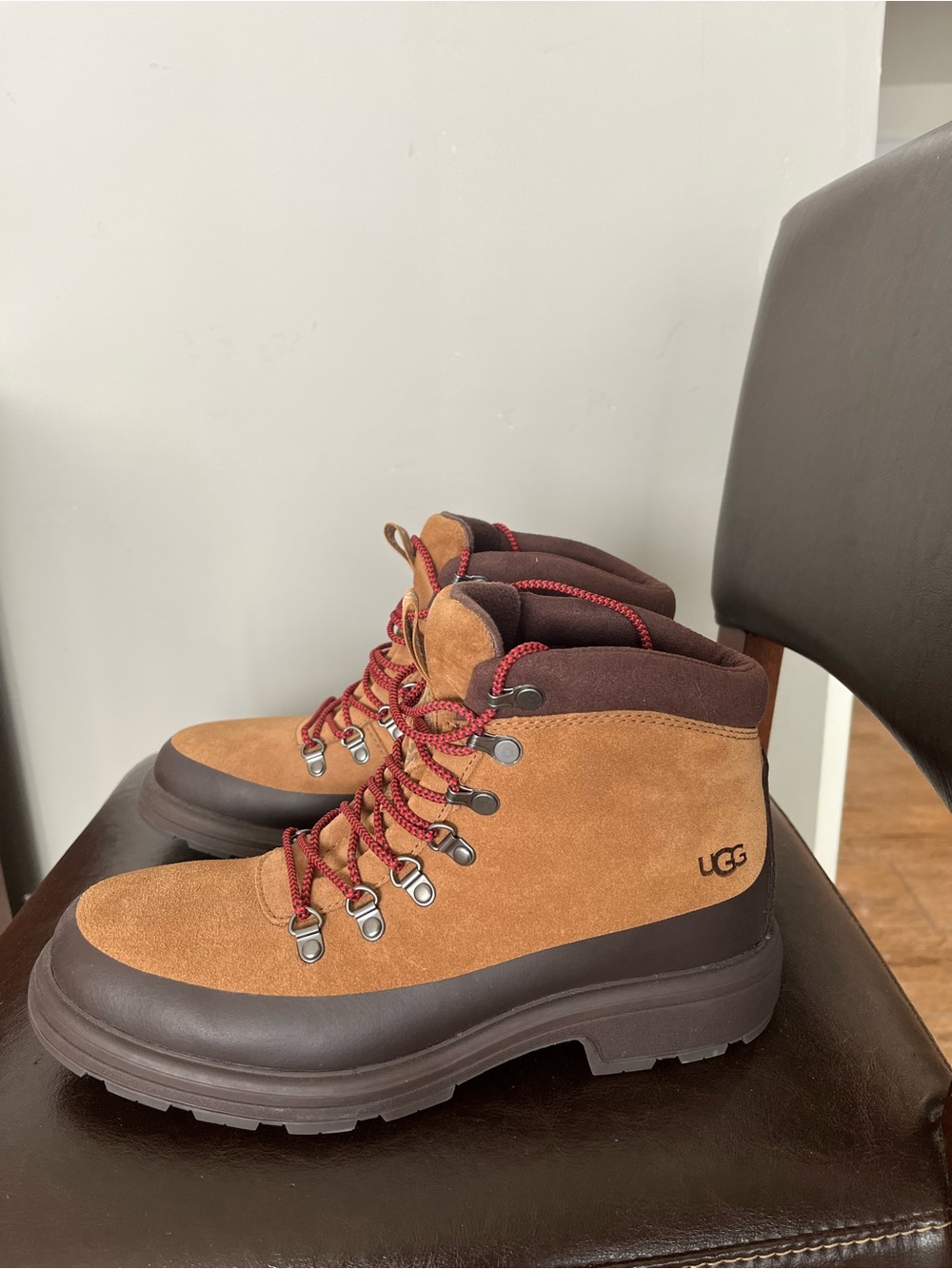 UGG Tan Suede Hiking Boot with Red Laces